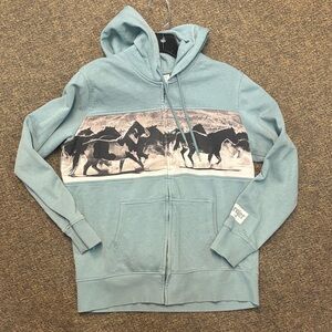 Wrangler Retro Teal Hoodie with Horse Graphic